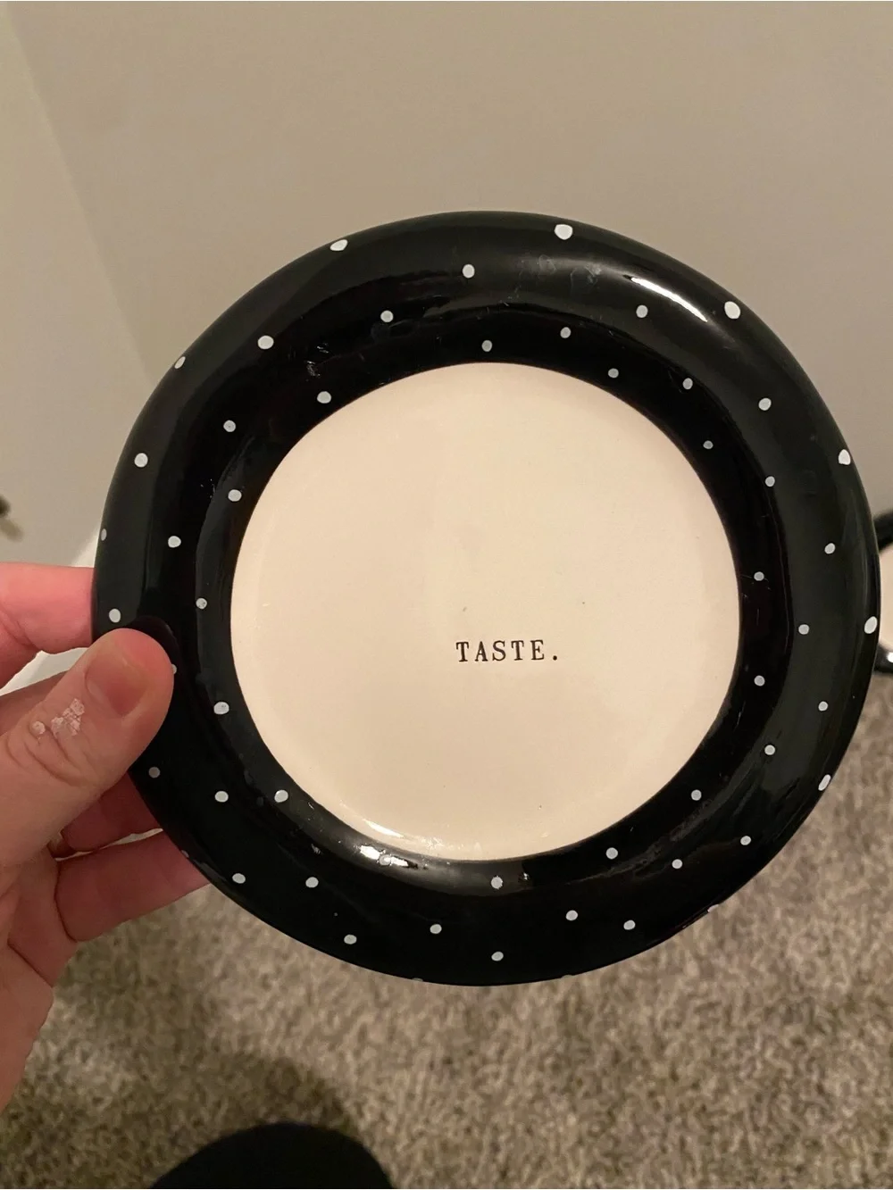 RAE DUNN Set Of 4 Black Polka Dot Accent Snack Plates